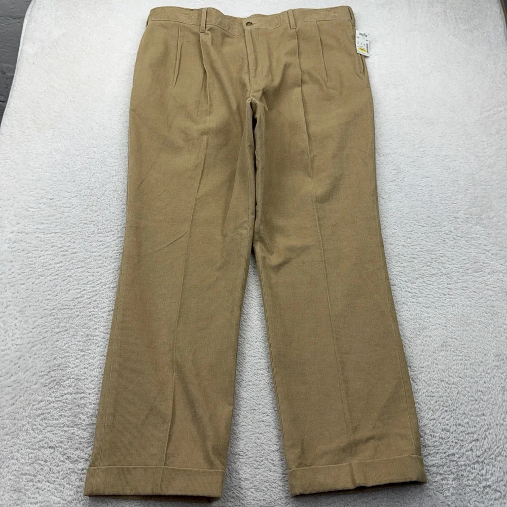 Alan Flusser Savana Corduroy Pant Mens 40x30 Khaki Tan Pleated Cuffed Cotton NEW